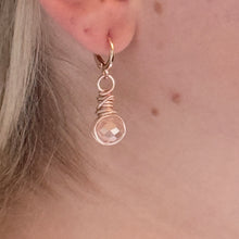 Load image into Gallery viewer, Wire Wrapped Faceted Bead Dangle Earrings in Plated Rose Gold on Plated Rose Gold Huggie Ear Wire