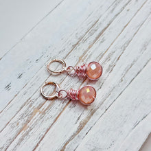 Load image into Gallery viewer, Wire Wrapped Faceted Bead Dangle Earrings in Plated Rose Gold on Plated Rose Gold Huggie Ear Wire