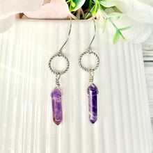 Load image into Gallery viewer, Amethyst Crystal Point Earrings on Plated Silver Ear Wire