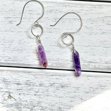 Load image into Gallery viewer, Amethyst Crystal Point Earrings on Plated Silver Ear Wire