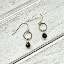 Load image into Gallery viewer, Black Tourmaline Beaded Earrings on Silver Plated Ear Wire