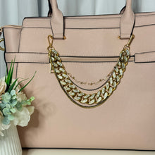 Load image into Gallery viewer, Layered Gold and Gunmetal Purse Chain with Rhinestone and Celestial Charm Detail
