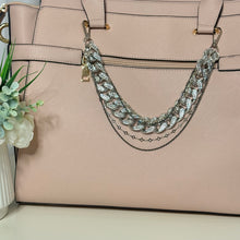 Load image into Gallery viewer, Layered Silver and Gunmetal Purse Chain with Rhinestone and Diamond Charm Detail