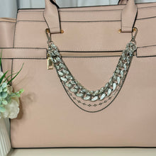 Load image into Gallery viewer, Layered Silver and Gunmetal Purse Chain with Rhinestone and Diamond Charm Detail