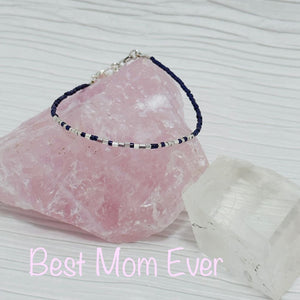 “best Mom Ever” Morse Code Bracelet - Plum Purple And Silver - Bracelet