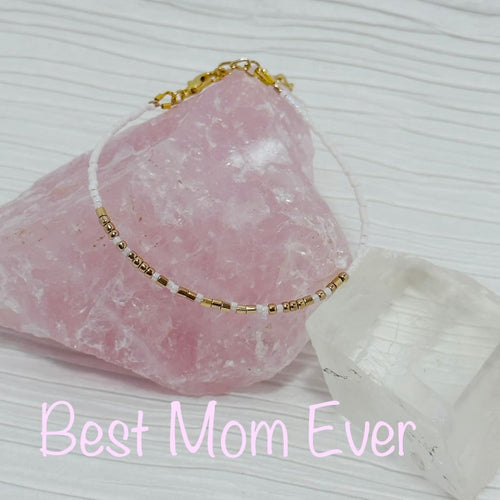 “best Mom Ever” Morse Code Bracelet - White And Gold - Bracelet