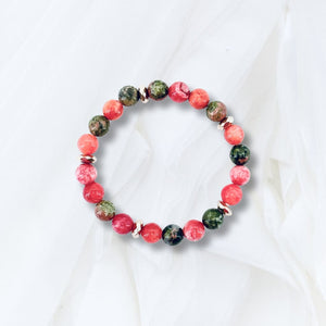 Emotional Intelligence - Unakite Dyed Red Quartzite & Gold Plated Hematite - Adjustable