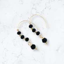 Load image into Gallery viewer, Hand-Formed Gold Plated Earrings with Black Faceted Beads