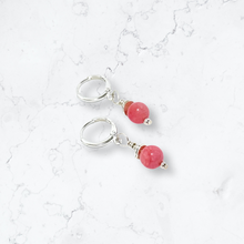 Load image into Gallery viewer, Coral Dyed Quartzite Earrings on Silver Plated Huggie Ear Wire