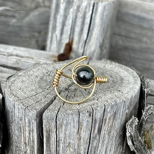 Hematite Moon Wire Wrapped Ring - Wire Wrapped Ring