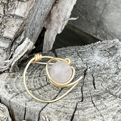 Rose Quartz Moon Wire Wrapped Ring - Wire Wrapped Ring